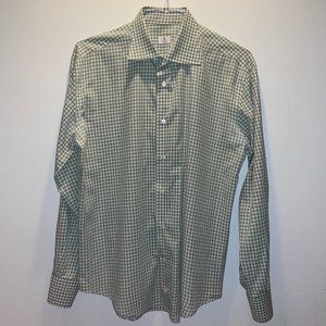 Oriali Men's Button Down Dress Shirt Gingham Green